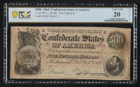 1864 Confederate States of America $500 Five Hundred Dollar Note (PCGS 20) at PristineAuction.com