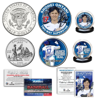 Shohei Ohtani Dodgers Set of (2) JFK Half Dollar & California Quarter Coins at PristineAuction.com