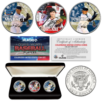Shohei Ohtani / Ichiro / Hideki Matsui 24KT Colorized JFK Half Dollars Set Of (3) Coins with Display Box at PristineAuction.com