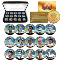 Golden Baseball Legends 24KT Gold Plated & Colorized JFK Half Dollars Set Of (15) Coins with Display Box at PristineAuction.com