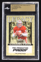 Joe Montana 2024 Leaf Joe Montana Legacy Base Auto Pre-Production Proof Super Prismatic Gold #NNO #1/1 (Leaf Encapsulated) at PristineAuction.com