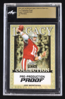 Joe Montana 2024 Leaf Joe Montana Legacy Base Auto Pre-Production Proof Super Prismatic Gold #NNO #1/1 (Leaf Encapsulated) at PristineAuction.com