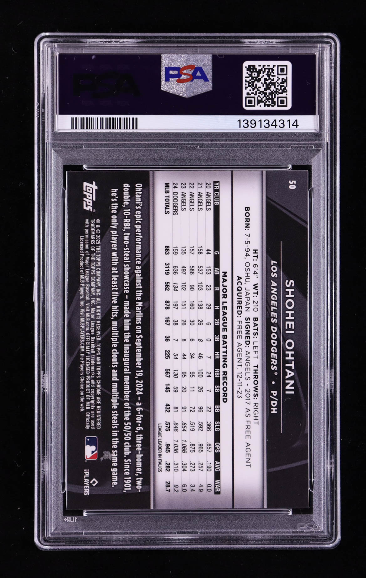 Shohei Ohtani 2025 Topps Chrome Black #50 (PSA 9) at PristineAuction.com Shohei Ohtani 2025 Topps Chrome Black #50 (PSA 9) at PristineAuction.com