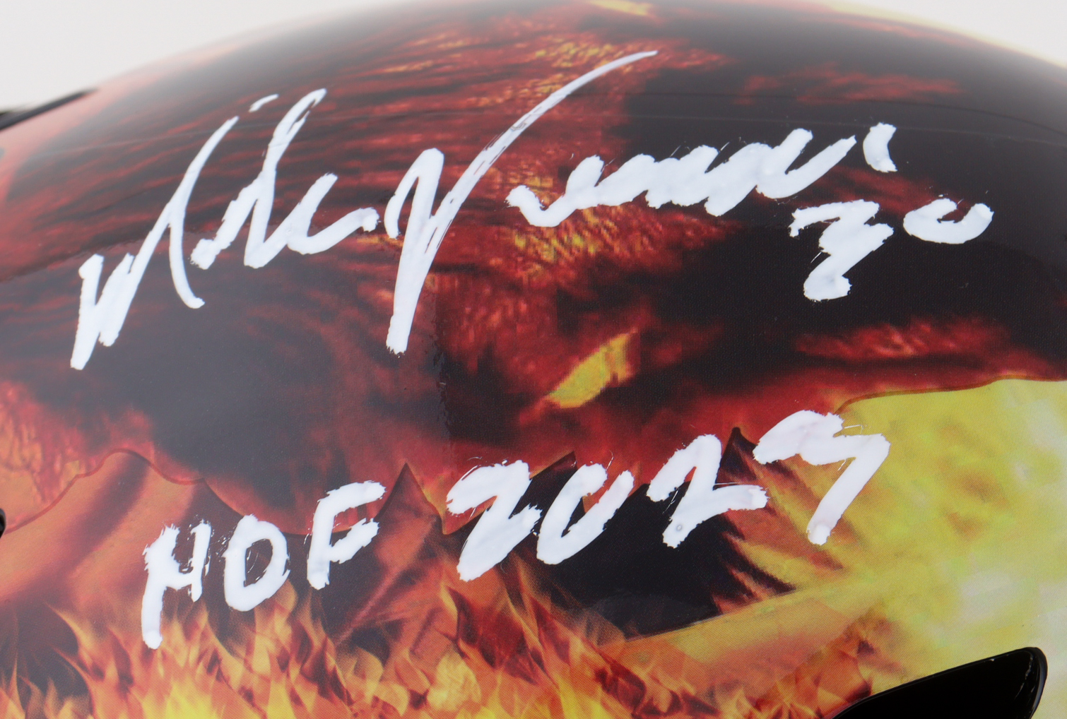 Mike Vernon Signed Flames Full-Size Goalie Mask Inscribed "HOF 2023" (Schwartz) at PristineAuction.com Mike Vernon Signed Flames Full-Size Goalie Mask Inscribed "HOF 2023" (Schwartz) at PristineAuction.com