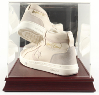 Magic Johnson & Larry Bird Signed Set of (2) Converse All-Star Basketball Shoes with Display Case (PSA & Beckett) at PristineAuction.com
