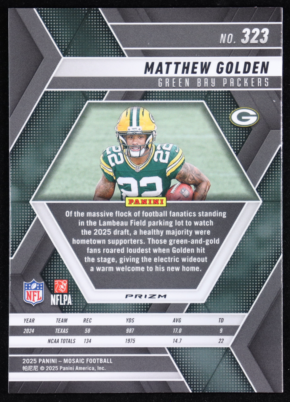 Matthew Golden 2025 Panini Mosaic Mosaic Reactive Blue #323 RC at PristineAuction.com Matthew Golden 2025 Panini Mosaic Mosaic Reactive Blue #323 RC at PristineAuction.com