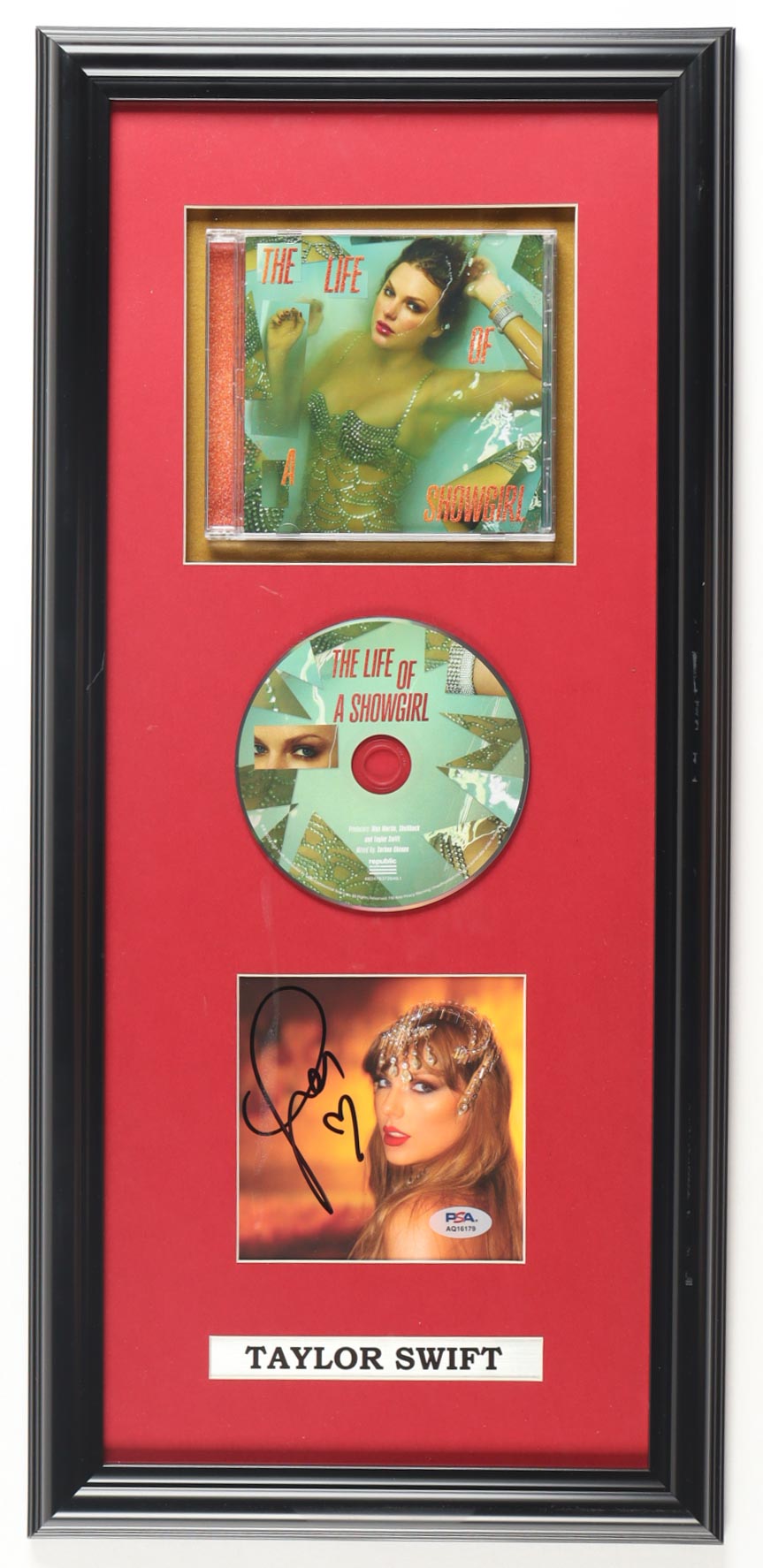 Taylor Swift Signed "The Life of a Showgirl" Custom Framed CD Insert Display with CD & Original Case (PSA) at PristineAuction.com Taylor Swift Signed "The Life of a Showgirl" Custom Framed CD Insert Display with CD & Original Case (PSA) at PristineAuction.com