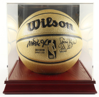 Larry Bird & Magic Johnson Signed NBA Gold Edition Basketball with Display Case (Beckett & PSA) at PristineAuction.com