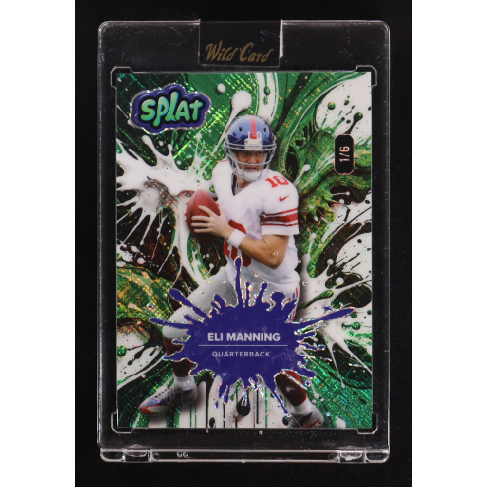 Eli Manning 2025 Wild Card Splat Background 6 Green Cross Hatch Foil #SBGRE06-EM #1/6 at PristineAuction.com