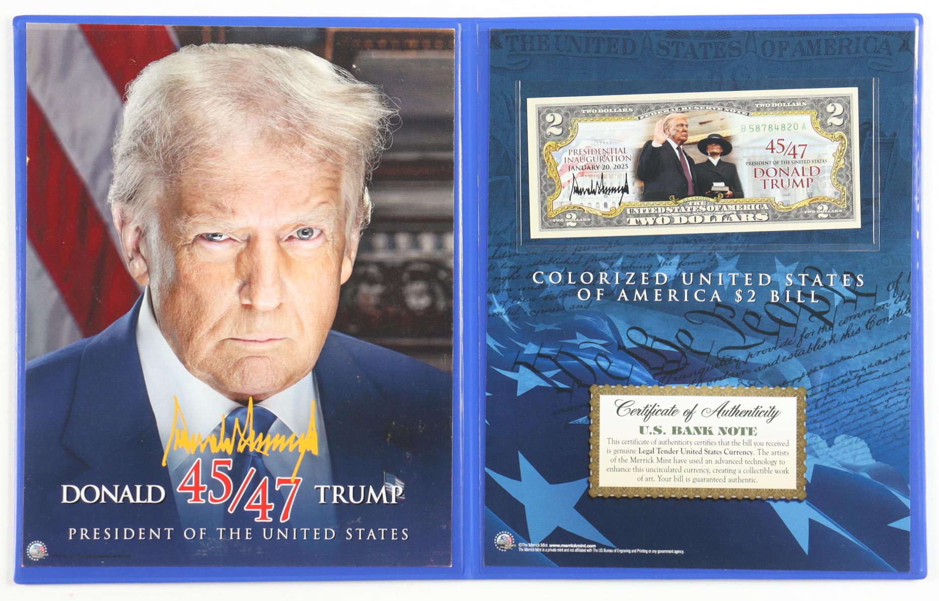 Donald Trump Genuine Legal Tender Colorized U.S. $2.00 Two Dollar Bill Commemorative Edition Bank Note with Folder at PristineAuction.com Donald Trump Genuine Legal Tender Colorized U.S. $2.00 Two Dollar Bill Commemorative Edition Bank Note with Folder at PristineAuction.com