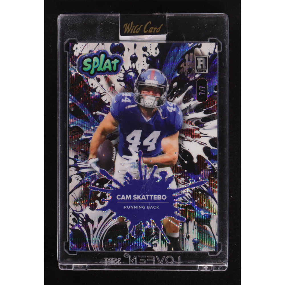 Cam Skattebo 2025 Wild Card Splat Background 2 Blue Wave #SBBLU02-CS #7/7 RC at PristineAuction.com