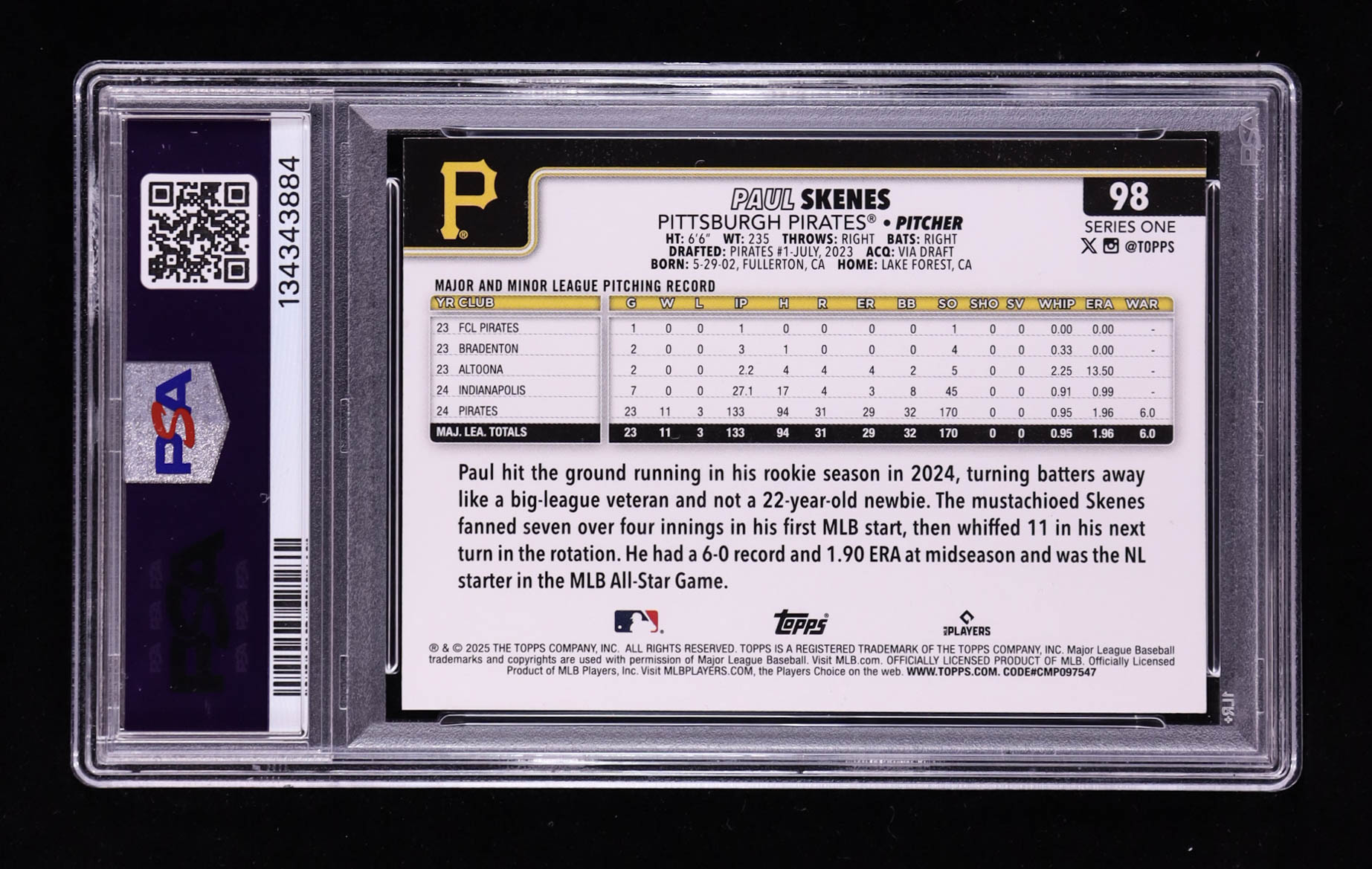 Paul Skenes 2025 Topps Holo Foil #98 (PSA 9) at PristineAuction.com Paul Skenes 2025 Topps Holo Foil #98 (PSA 9) at PristineAuction.com
