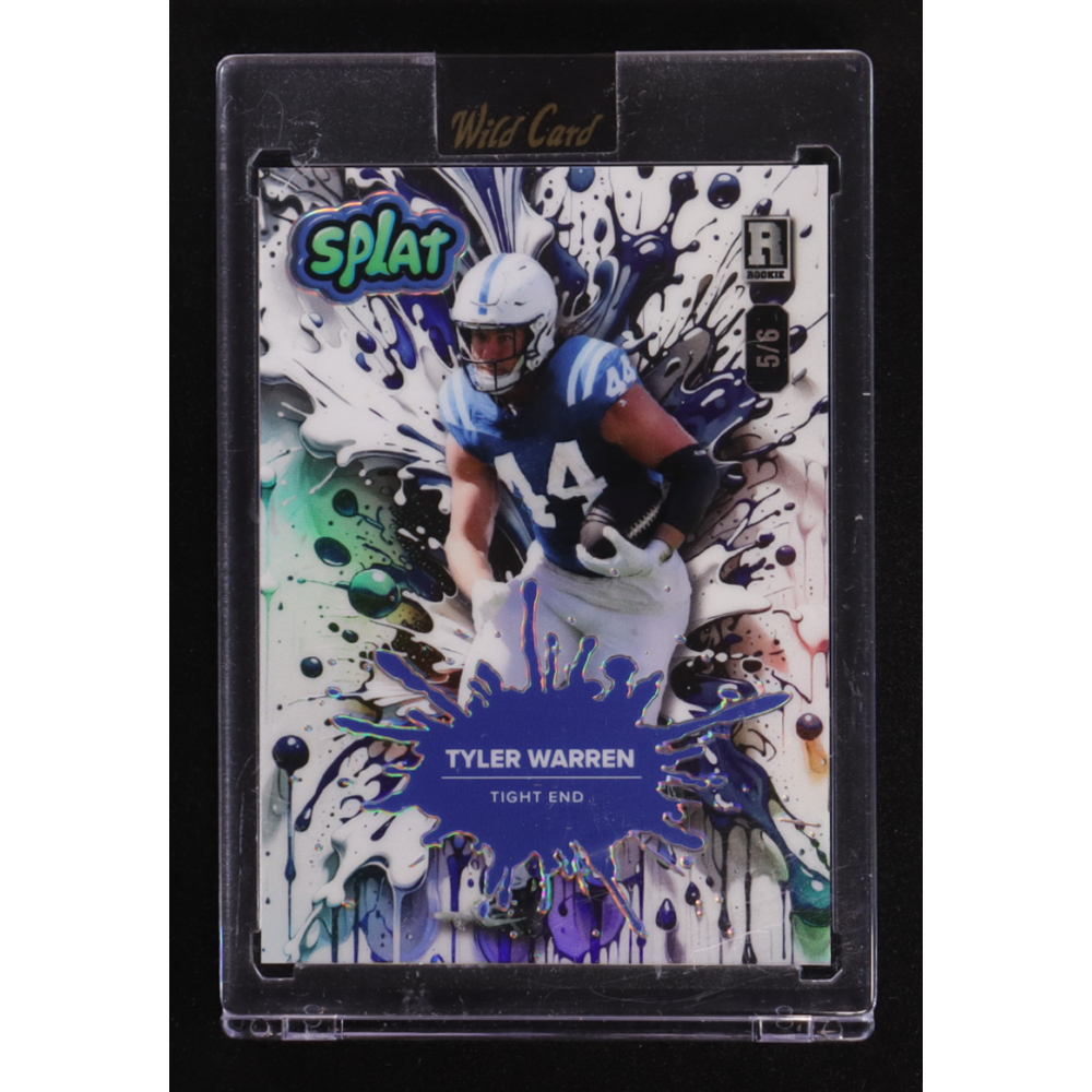 Tyler Warren 2025 Wild Card Splat Background 6 Blue Rainbow Foil #SBBLU06-TW #5/6 RC at PristineAuction.com