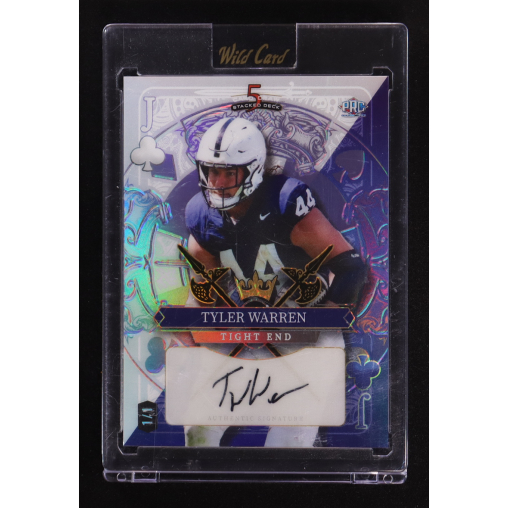 Tyler Warren 2024 Wild Card 5 Card Draw Stacked Deck Autographs Jack Of Clubs Color Match Rainbow Foil #SDJC-TWA #1/1 RC at PristineAuction.com