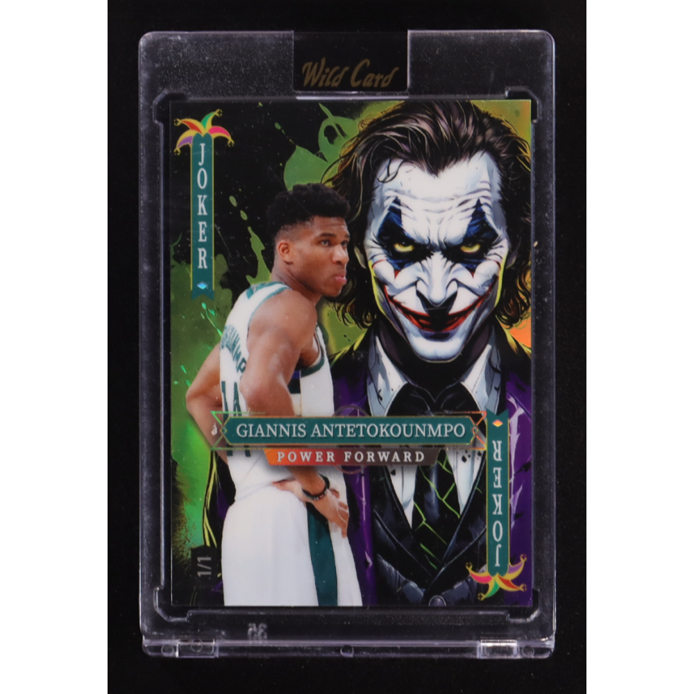 Giannis Antetokounmpo 2025 Wild Card Jokers Wild Joker Rainbow Foil #SDJWM-GANd10 #1/1 at PristineAuction.com