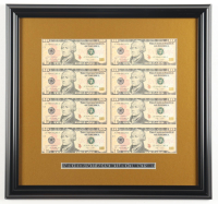 2009 U.S. $10 Dollar Bill Custom Framed Uncut Sheet Of (8) Bills with Title Plaque at PristineAuction.com