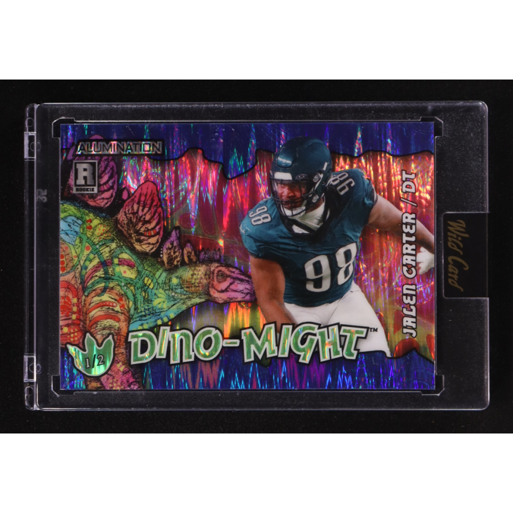 Jalen Carter 2023 Wild Card Alumination Dino-Might Stegosaurus Blue Stealth #ADJC #1/2 RC at PristineAuction.com