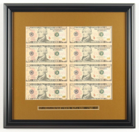 2009 U.S. $10 Dollar Bill Custom Framed Uncut Sheet Of (8) Bills with Title Plaque at PristineAuction.com