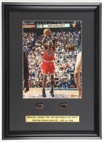 Michael Jordan "The 1998 Finals Shot" Custom Framed Photo Display with (2) NBA Finals Pins at PristineAuction.com