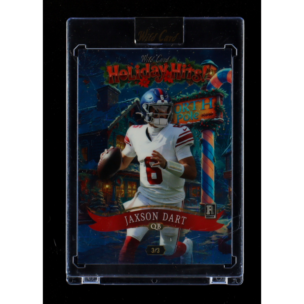 Jaxson Dart 2025 Wild Card Holiday Hits Blue Laser #JD RC #3/3 at PristineAuction.com