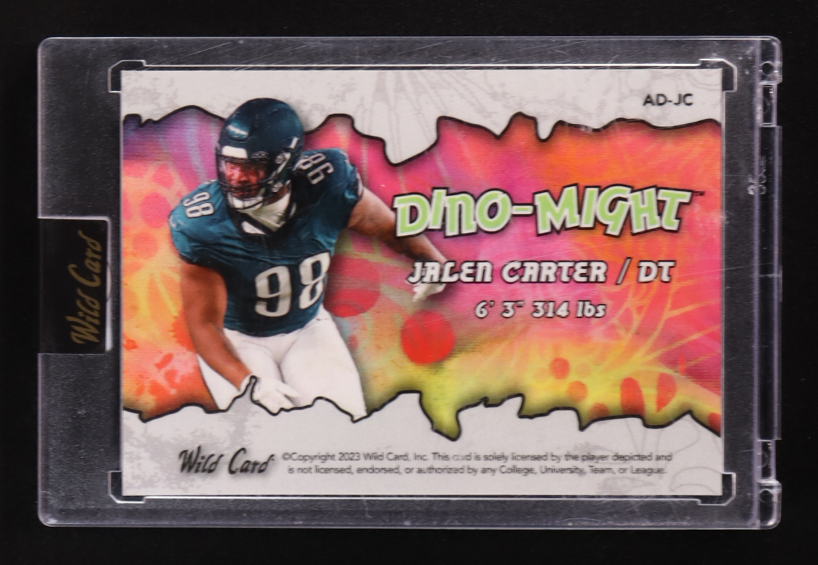 Jalen Carter 2023 Wild Card Alumination Dino-Might Raptor Pink RayWave #ADJC #1/1 RC at PristineAuction.com Jalen Carter 2023 Wild Card Alumination Dino-Might Raptor Pink RayWave #ADJC #1/1 RC at PristineAuction.com