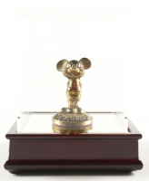 Vintage 1960 Mickey Mouse Brass Figurine Paperweight Souvenir with Display Case at PristineAuction.com