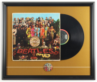 The Beatles "Sargent Peppers Lonely Hearts Club" Custom Framed Vintage Vinyl LP Album with Record & Release Pin at PristineAuction.com