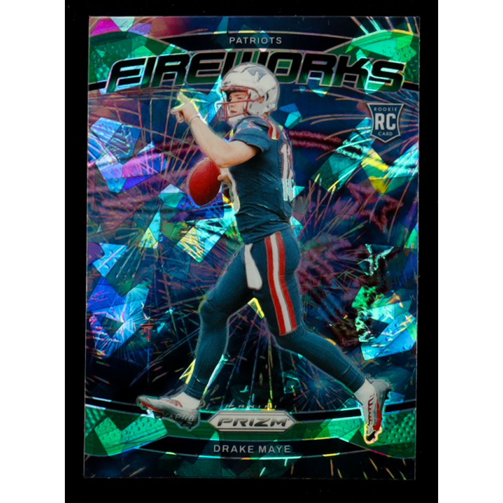 Drake Maye 2024 Panini Prizm Fireworks Prizms Green Ice #22 RC at PristineAuction.com