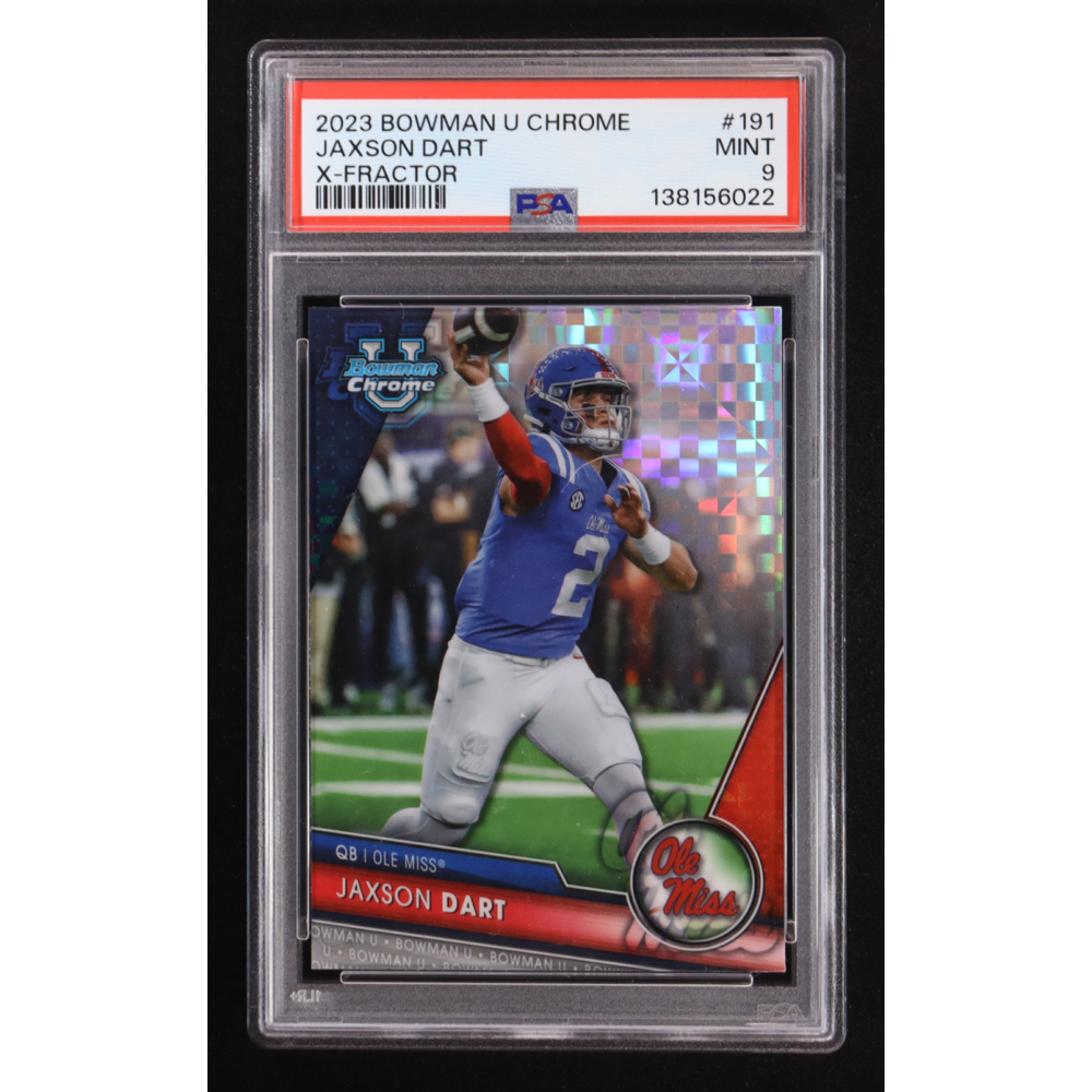 Jaxson Dart 2023 Bowman Chrome University X-Fractors #191 RC (PSA 9) at PristineAuction.com