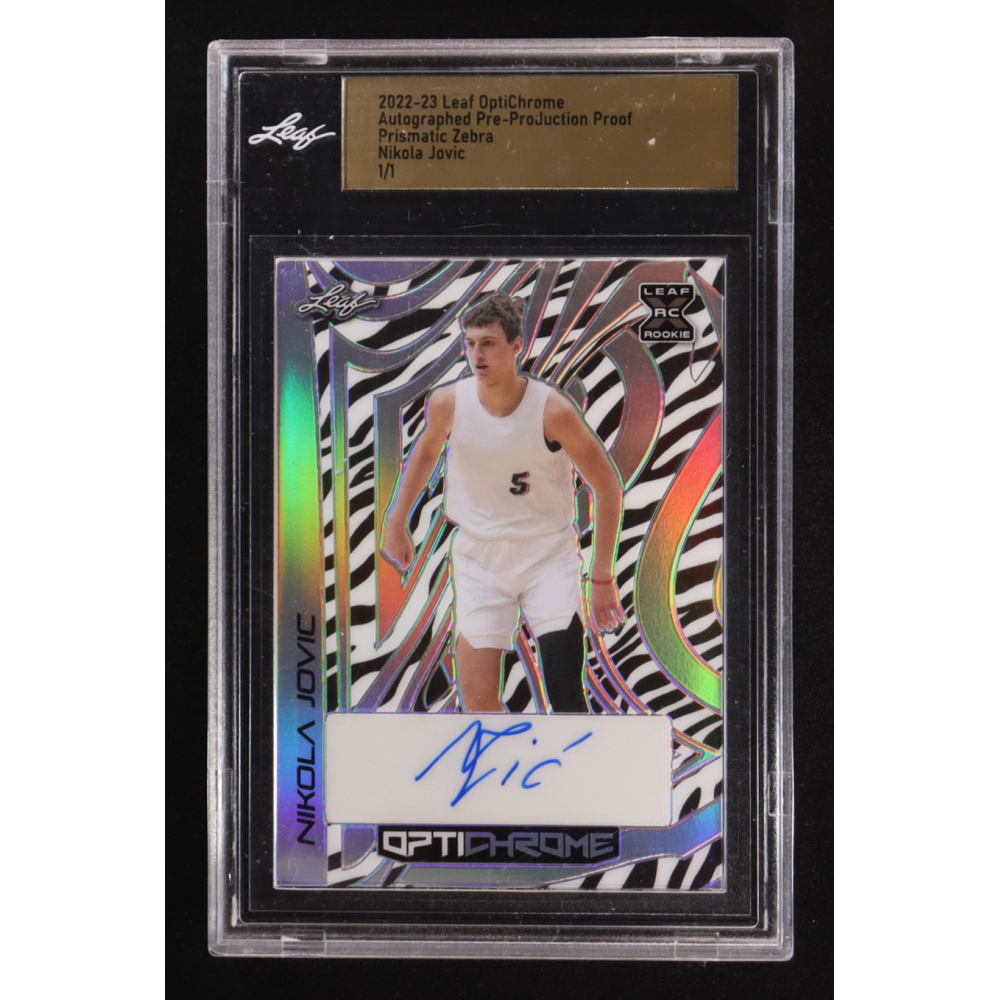Nikola Jovic 2022-23 Leaf OptiChrome Autographed Pre-Production Proof Prismatic Zebra #NNO #1/1 RC (Leaf) at PristineAuction.com