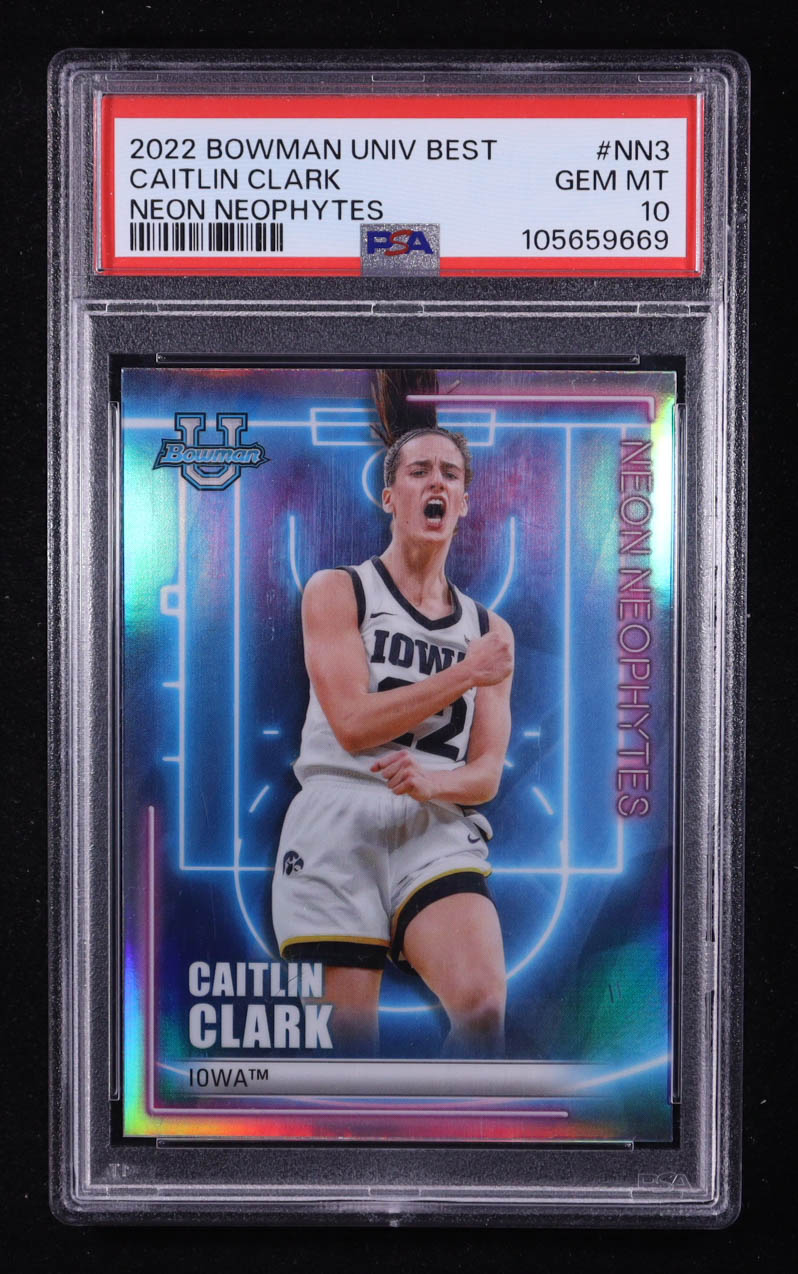 Caitlin Clark 2022-23 Bowman's Best University Neon Neophytes #NN3 RC (PSA 10) at PristineAuction.com Caitlin Clark 2022-23 Bowman's Best University Neon Neophytes #NN3 RC (PSA 10) at PristineAuction.com