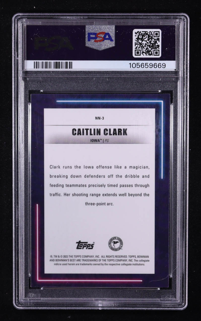 Caitlin Clark 2022-23 Bowman's Best University Neon Neophytes #NN3 RC (PSA 10) at PristineAuction.com Caitlin Clark 2022-23 Bowman's Best University Neon Neophytes #NN3 RC (PSA 10) at PristineAuction.com