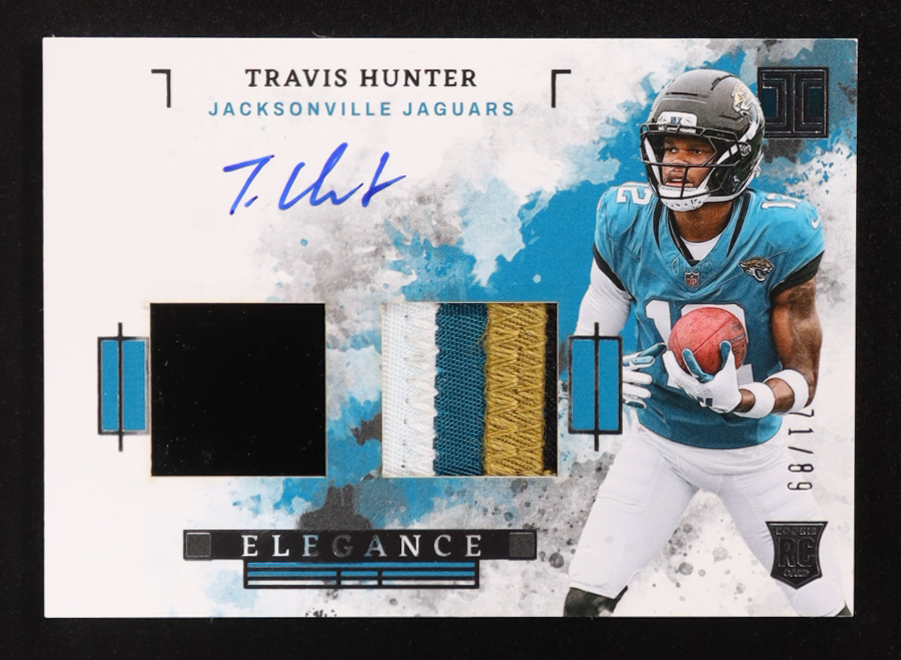 Travis Hunter 2025 Panini Impeccable Elegance Rookie Helmet and Patch Autographs #20 RC #71/89 at PristineAuction.com Travis Hunter 2025 Panini Impeccable Elegance Rookie Helmet and Patch Autographs #20 RC #71/89 at PristineAuction.com
