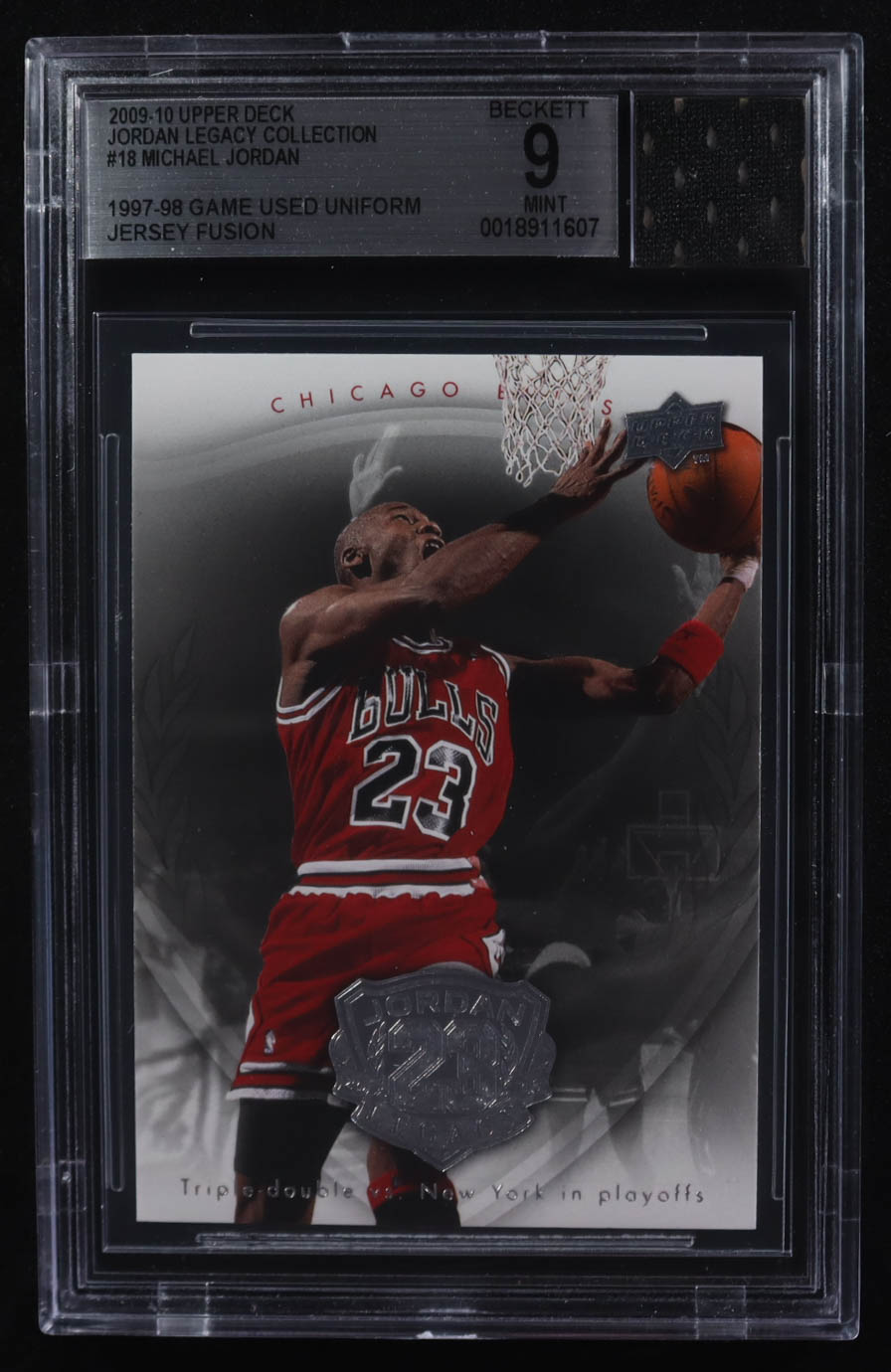 Michael Jordan 2009-10 Upper Deck Michael Jordan Legacy Collection #18 With Game-Used Uniform Patch (BGS 9) at PristineAuction.com Michael Jordan 2009-10 Upper Deck Michael Jordan Legacy Collection #18 With Game-Used Uniform Patch (BGS 9) at PristineAuction.com