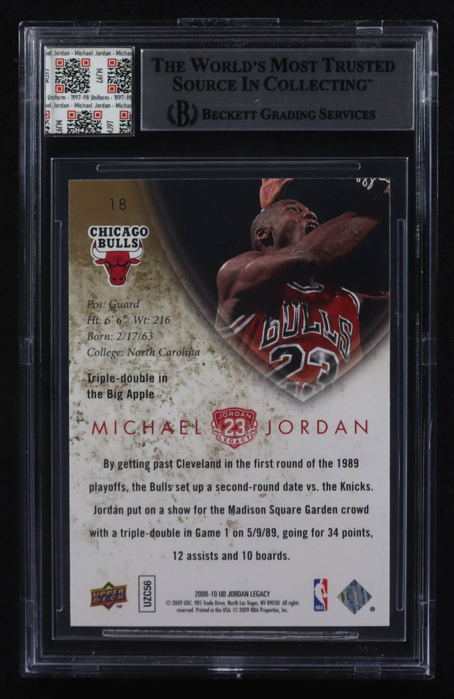 Michael Jordan 2009-10 Upper Deck Michael Jordan Legacy Collection #18 With Game-Used Uniform Patch (BGS 9) at PristineAuction.com Michael Jordan 2009-10 Upper Deck Michael Jordan Legacy Collection #18 With Game-Used Uniform Patch (BGS 9) at PristineAuction.com