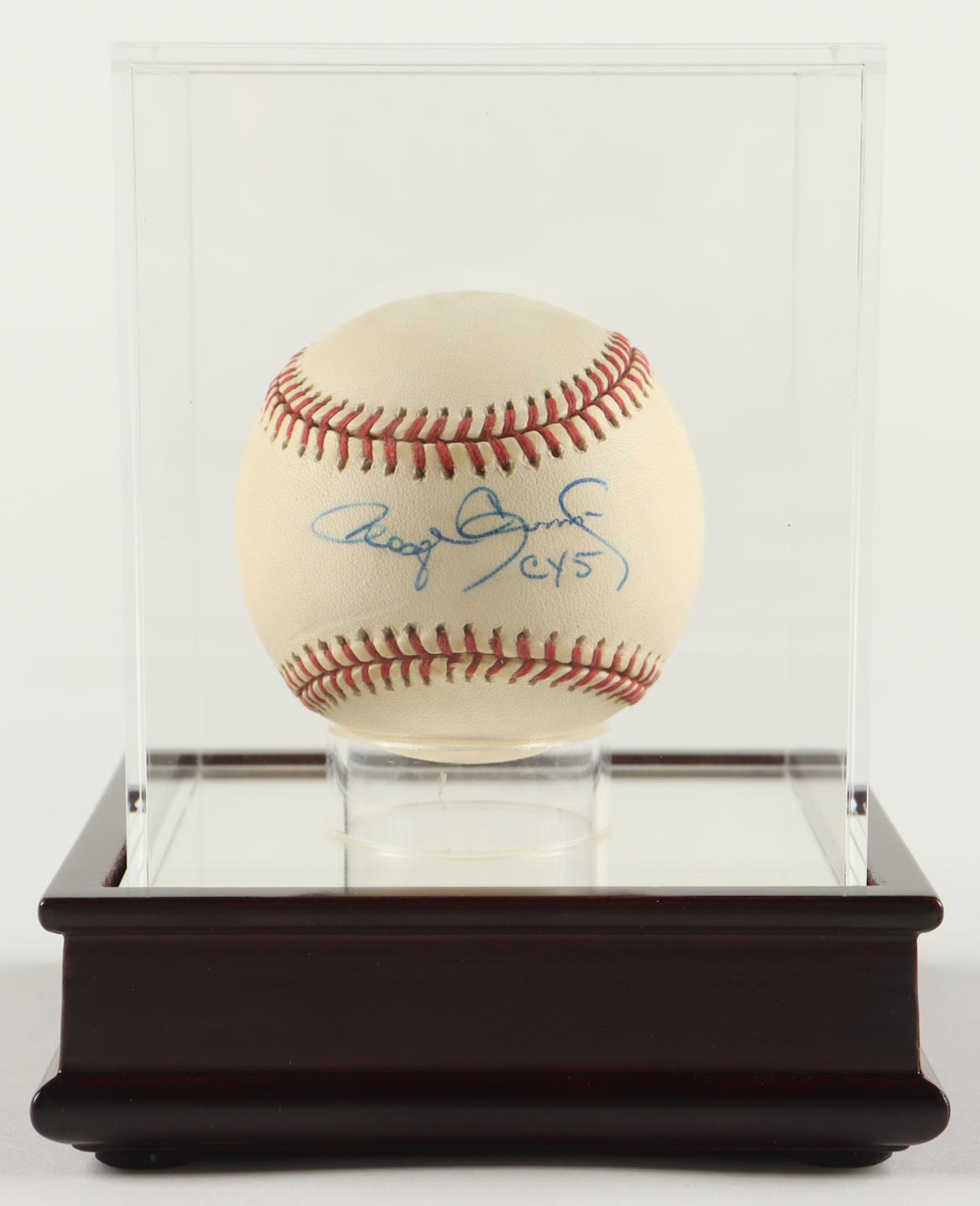 Roger Clemens Signed OML Baseball with Display Case Inscribed "Cy 5" with Red Sox Logo Pin (PSA) at PristineAuction.com Roger Clemens Signed OML Baseball with Display Case Inscribed "Cy 5" with Red Sox Logo Pin (PSA) at PristineAuction.com