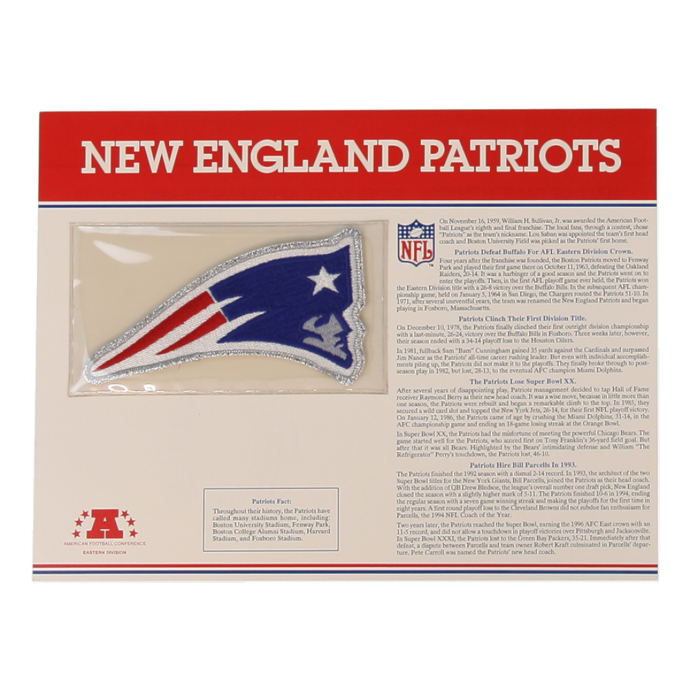 Patriots 9x12 Team History Card with Logo Patch at PristineAuction.com