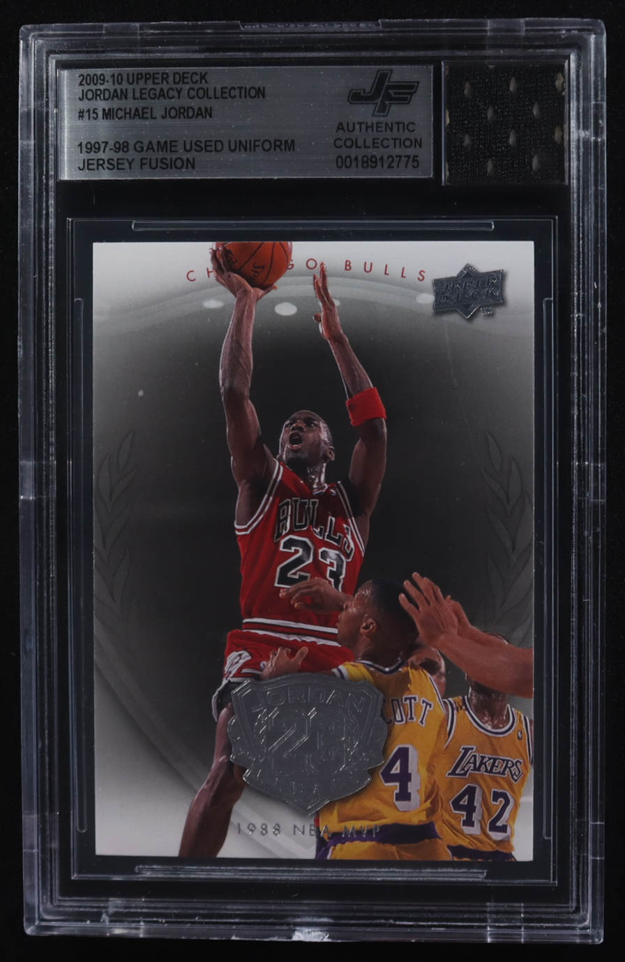 Michael Jordan 2009-10 Upper Deck Michael Jordan Legacy Collection #15 With Game-Used Uniform Swatch (BGS) at PristineAuction.com Michael Jordan 2009-10 Upper Deck Michael Jordan Legacy Collection #15 With Game-Used Uniform Swatch (BGS) at PristineAuction.com