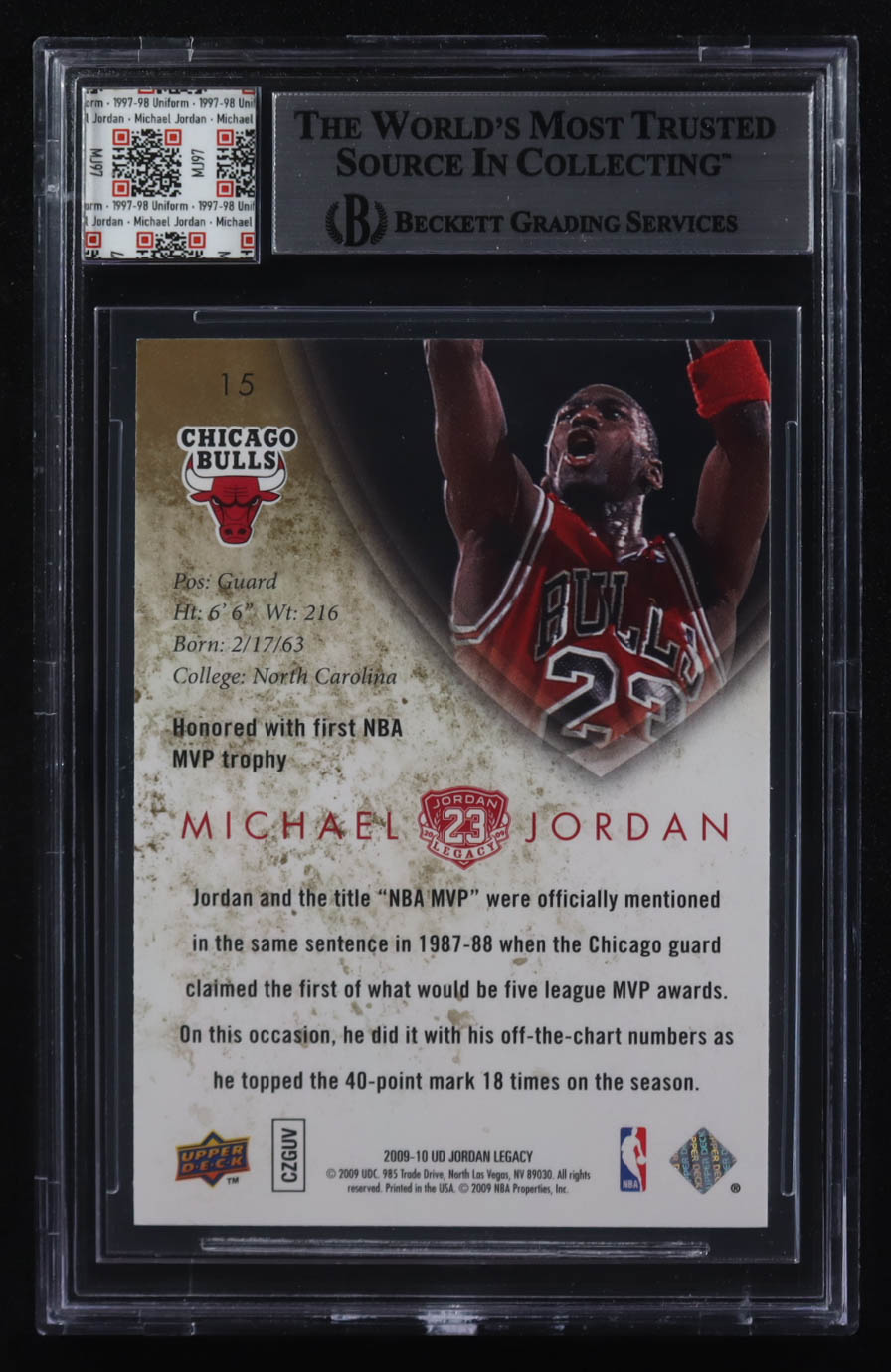 Michael Jordan 2009-10 Upper Deck Michael Jordan Legacy Collection #15 With Game-Used Uniform Swatch (BGS) at PristineAuction.com Michael Jordan 2009-10 Upper Deck Michael Jordan Legacy Collection #15 With Game-Used Uniform Swatch (BGS) at PristineAuction.com