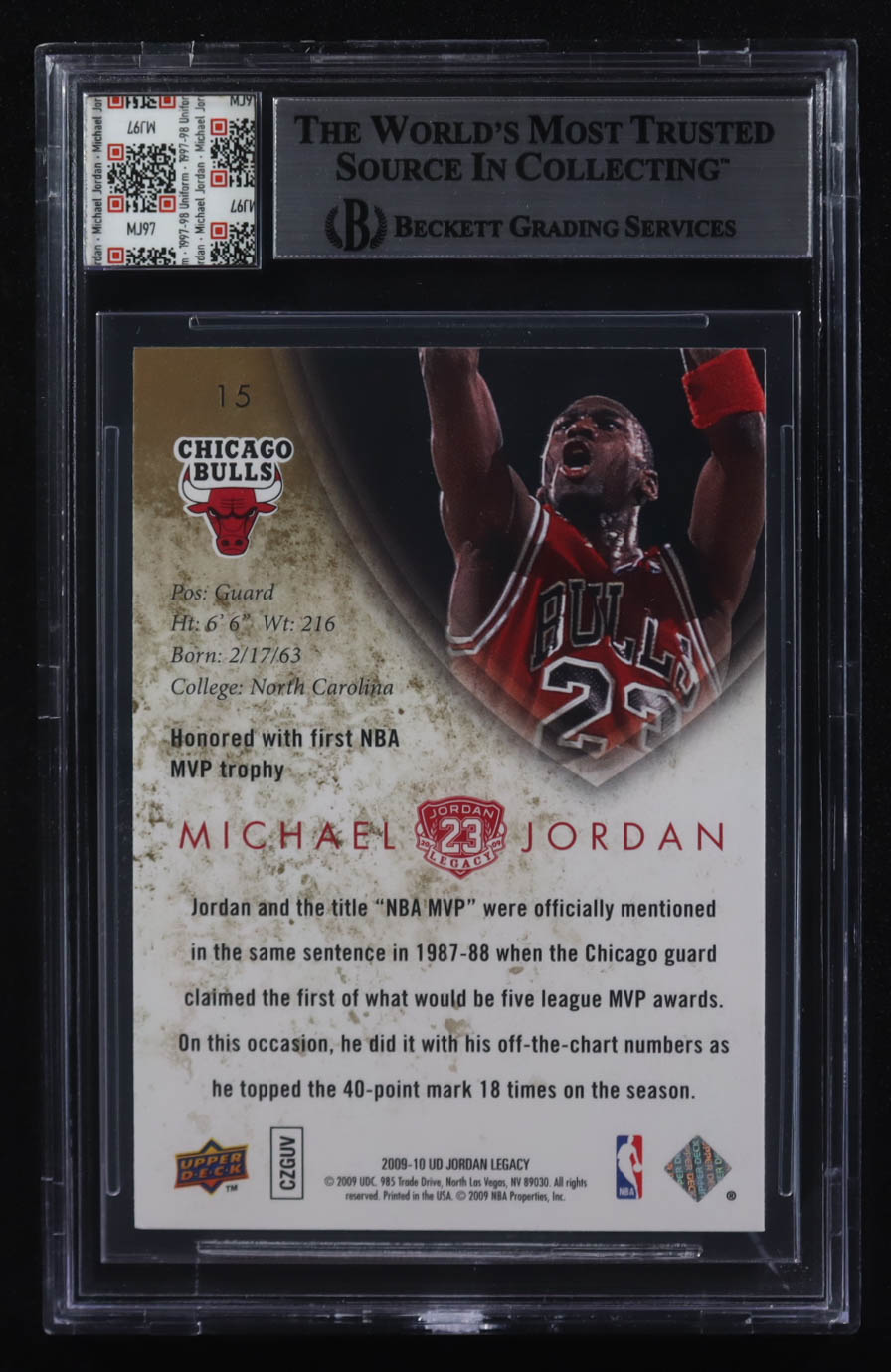 Michael Jordan 2009-10 Upper Deck Michael Jordan Legacy Collection #15 With Game-Used Uniform Swatch (BGS) at PristineAuction.com Michael Jordan 2009-10 Upper Deck Michael Jordan Legacy Collection #15 With Game-Used Uniform Swatch (BGS) at PristineAuction.com