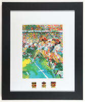 "Joe Montana at the Super Bowl" Custom Framed Leroy Neiman Art Lithograph Display with (3) Super Bowl Pins at PristineAuction.com