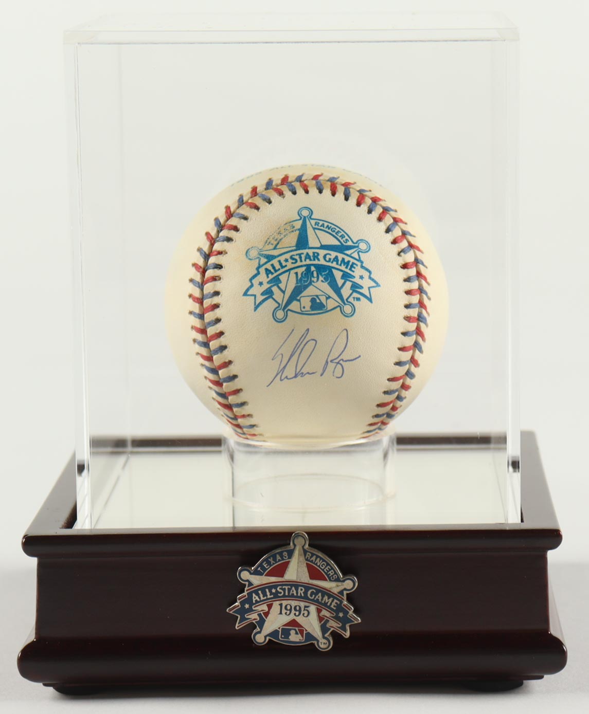 Nolan Ryan Signed 1995 All-Star Game Logo Baseball with Display Case with All-Star Game Pin (PSA) at PristineAuction.com Nolan Ryan Signed 1995 All-Star Game Logo Baseball with Display Case with All-Star Game Pin (PSA) at PristineAuction.com