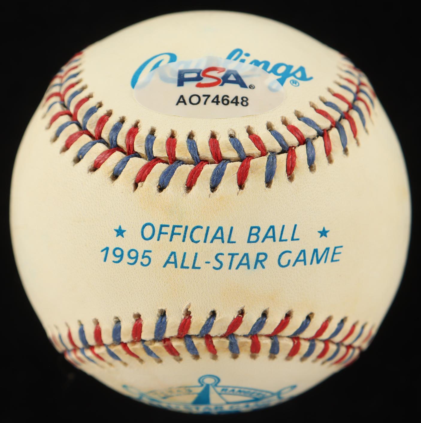 Nolan Ryan Signed 1995 All-Star Game Logo Baseball with Display Case with All-Star Game Pin (PSA) at PristineAuction.com Nolan Ryan Signed 1995 All-Star Game Logo Baseball with Display Case with All-Star Game Pin (PSA) at PristineAuction.com