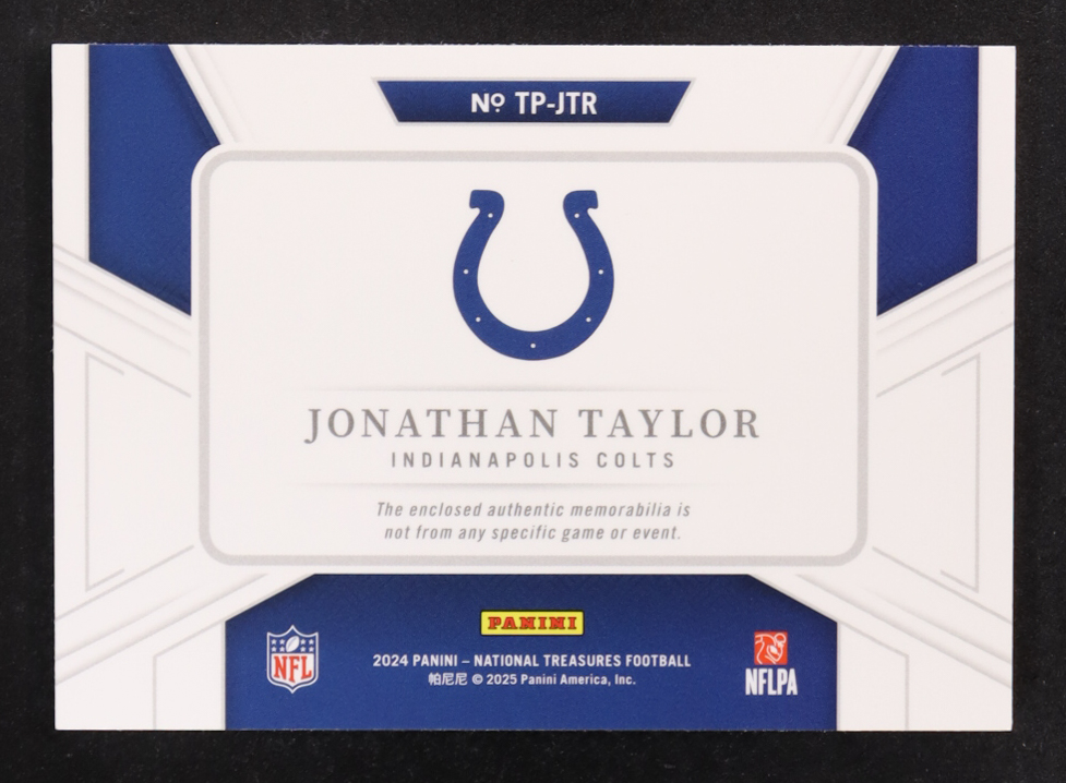 Jonathan Taylor 2024 Panini National Treasures Treasured Patches #37 #44/49 at PristineAuction.com Jonathan Taylor 2024 Panini National Treasures Treasured Patches #37 #44/49 at PristineAuction.com