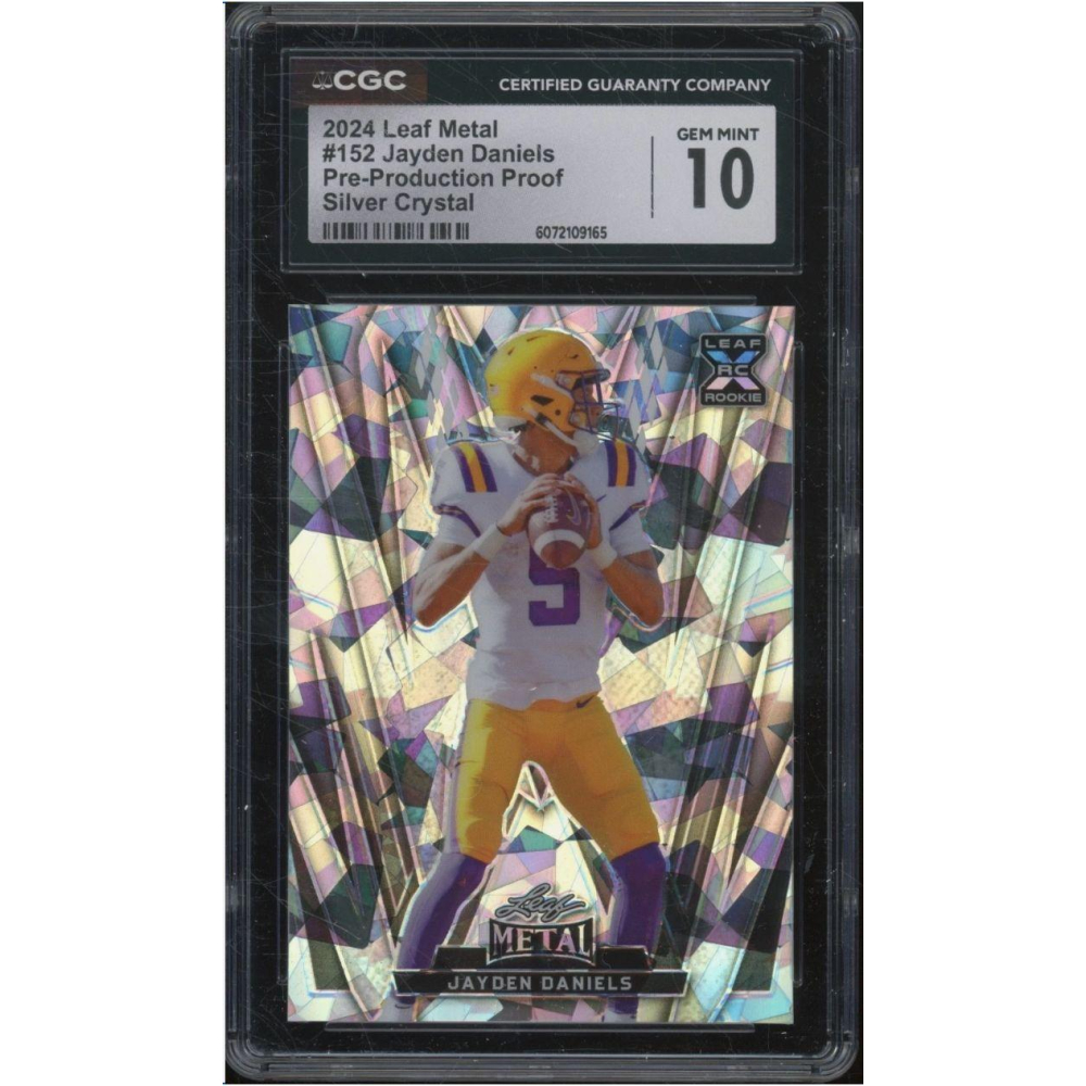 Jayden Daniels 2024 Leaf Metal Pre-Production Proof Silver Crystal #152 RC #1/1 (CGC 10) at PristineAuction.com