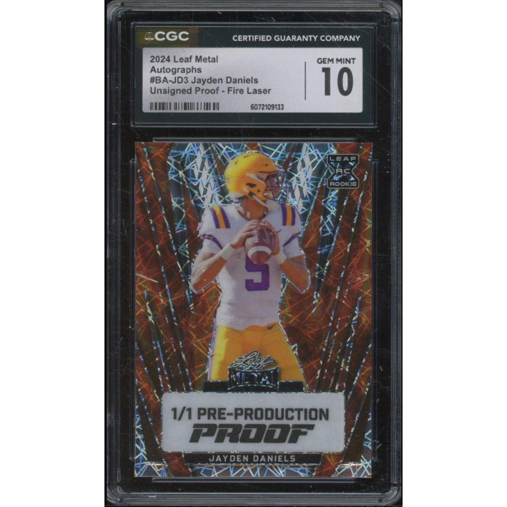 Jayden Daniels 2024 Leaf Metal Autographs Unsigned Proof Fire Laser #BA-JD3 RC #1/1 (CGC 10) at PristineAuction.com