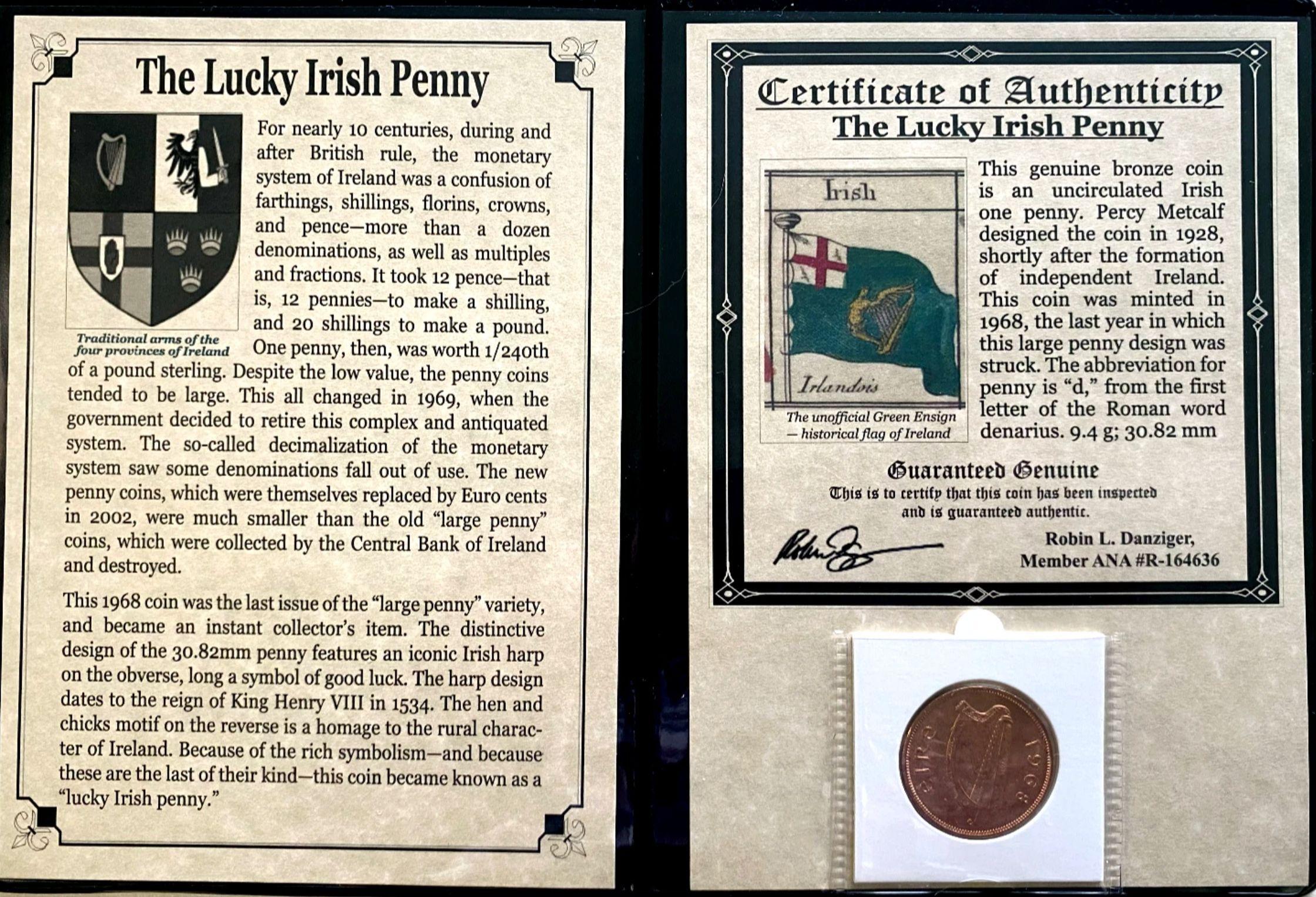 "The Lucky Irish Penny" Oversized Penny in Album at PristineAuction.com "The Lucky Irish Penny" Oversized Penny in Album at PristineAuction.com