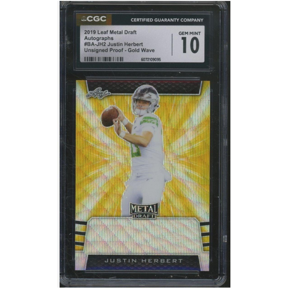 Justin Herbert 2019 Leaf Metal Draft Autographs Unsigned Proof Gold Wave #BAJH2 RC #1/1 (CGC 10) at PristineAuction.com
