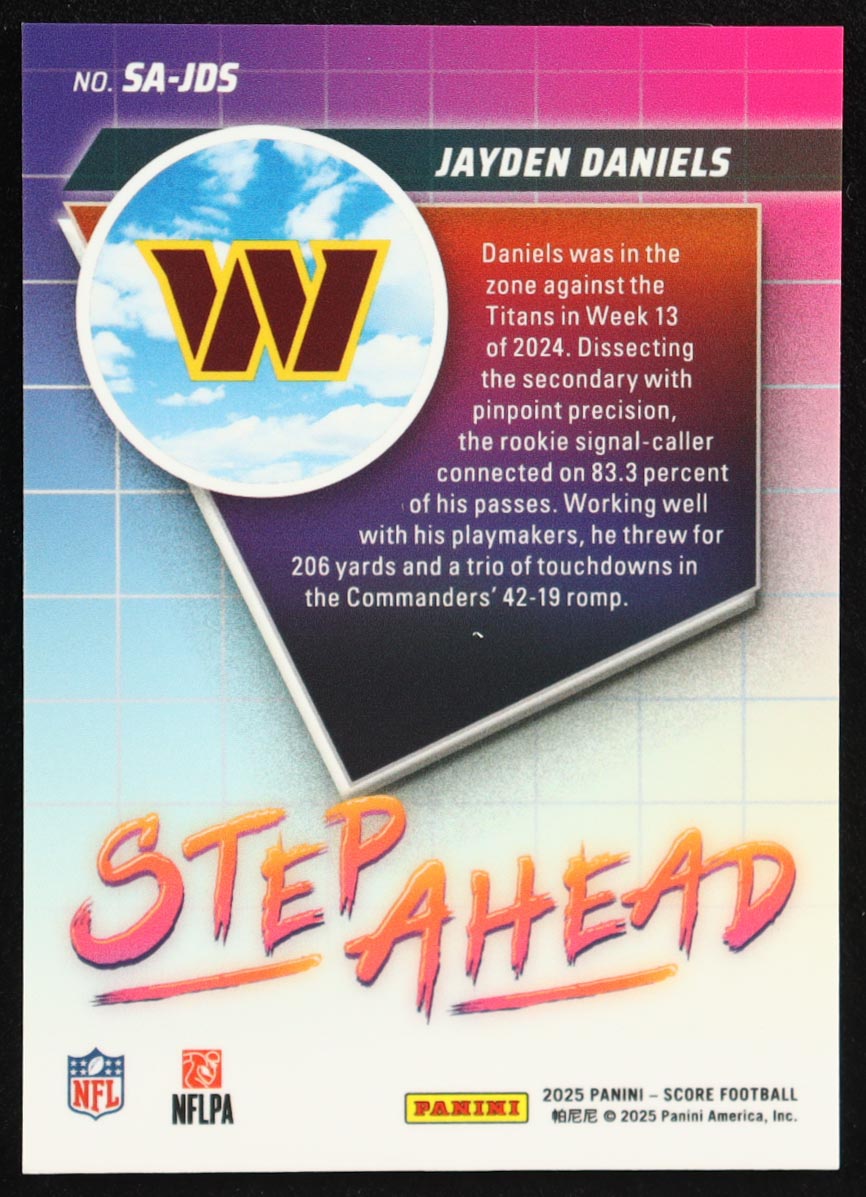 Jayden Daniels 2025 Score Step Ahead #1 at PristineAuction.com Jayden Daniels 2025 Score Step Ahead #1 at PristineAuction.com