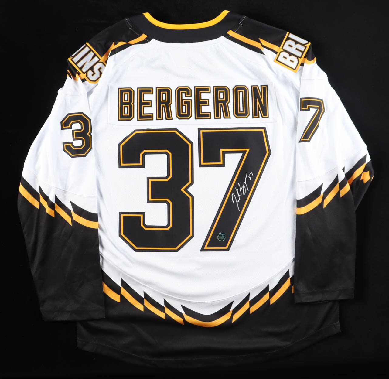 Patrice Bergeron Signed Bruins Fanatics Authentic Captain Jersey (Bergeron) at PristineAuction.com Patrice Bergeron Signed Bruins Fanatics Authentic Captain Jersey (Bergeron) at PristineAuction.com